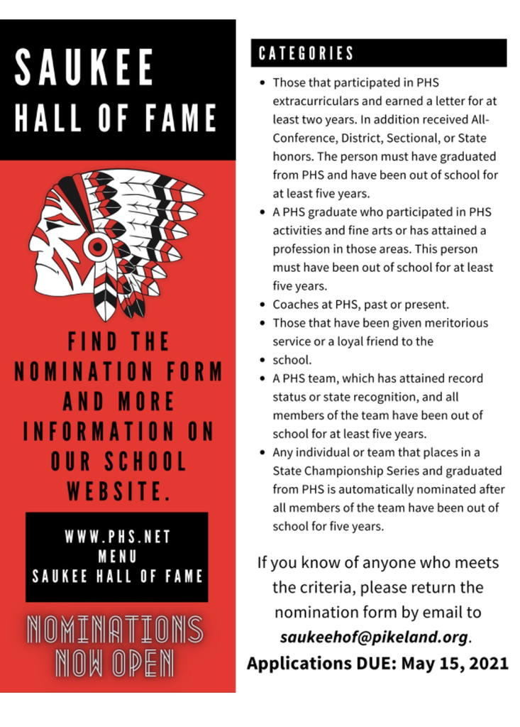 Saukee Hall of Fame Nomination Time!
