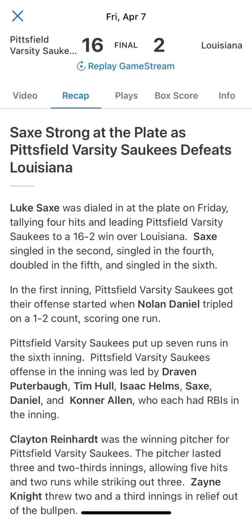 Pikeland Varsity Baseball Defeats Louisiana